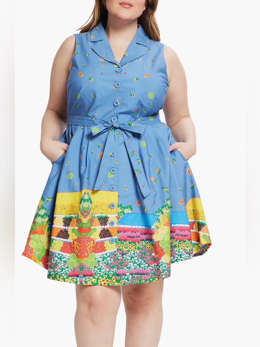 Modcloth Blue Floral-Print Sleeveless Midi Dress